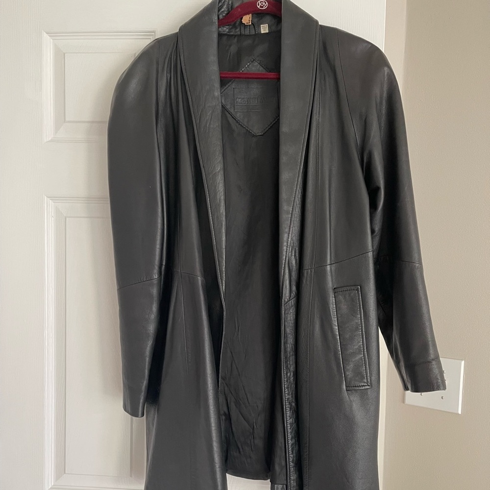 Genuine leather vintage trench coat